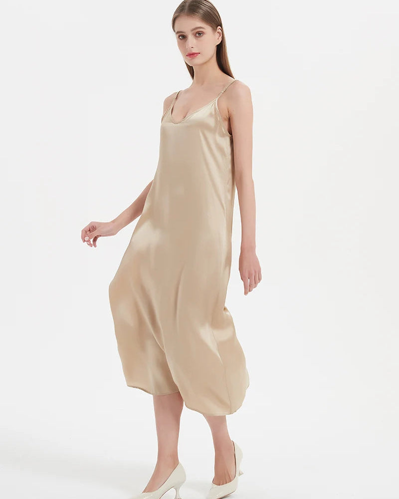 Mulberry Silk Spaghetti Strap V-Neck Maxi Dress