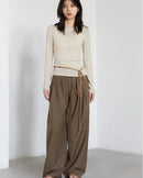 Drawstring Pleated Wide-Leg Suit Trousers