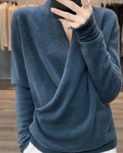 V-neck Wrap Style 100% Wool Knitted Sweater