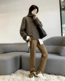 Loose High Neck Wool Pullover Sweater