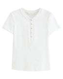 Cotton Lyocell Button-Trim Fitted Tee