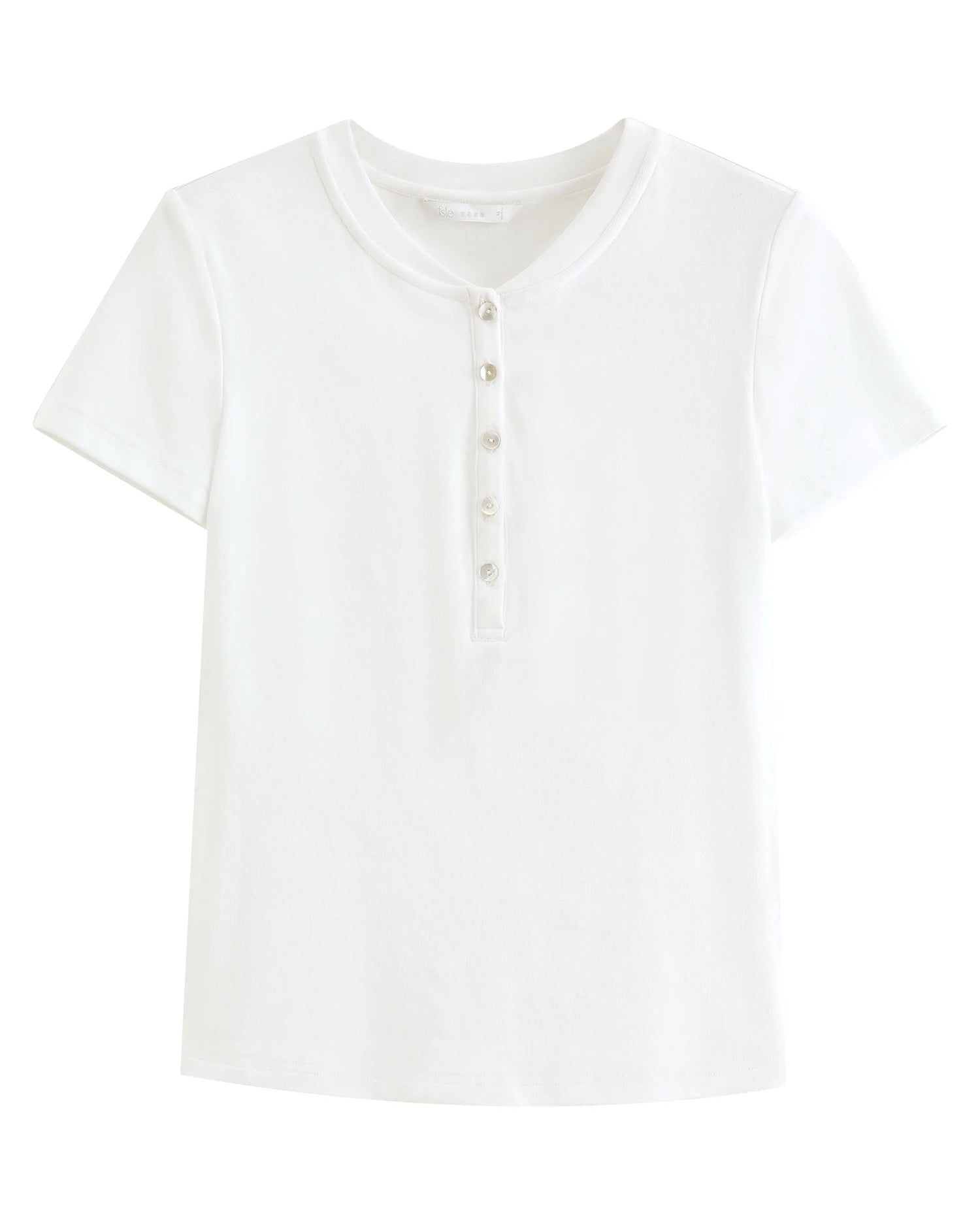 Cotton Lyocell Button-Trim Fitted Tee