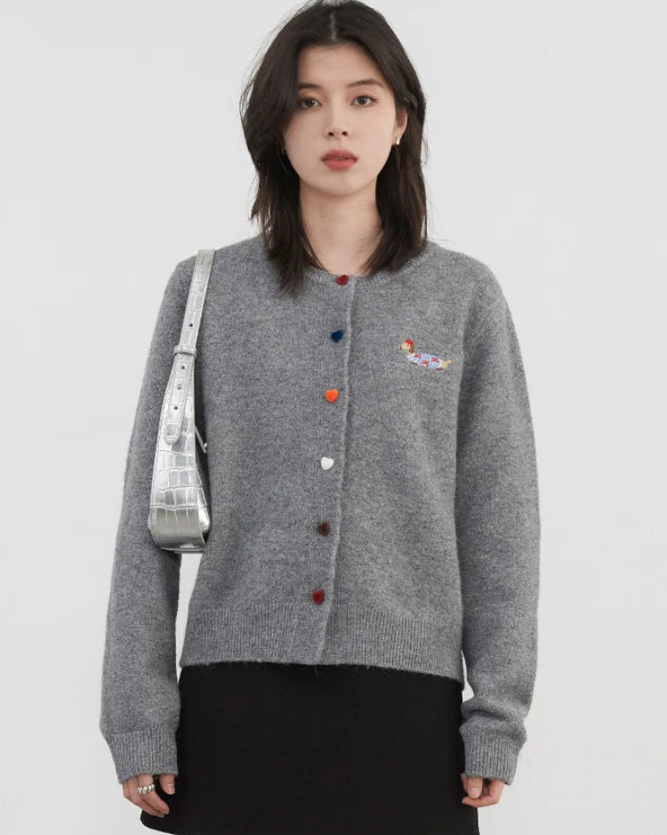 Relaxed Knit Cardigan With Round Neck