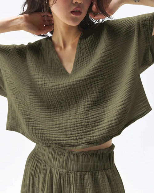 Loose-Fit V-Neck Cotton Gauze T-Shirt