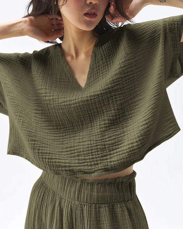 Loose-Fit V-Neck Cotton Gauze T-Shirt
