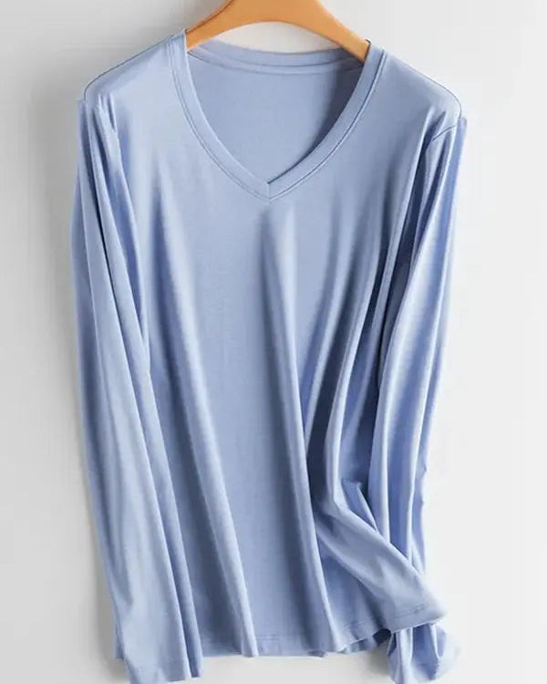 Soft Knit V-Neck Long Sleeve Top