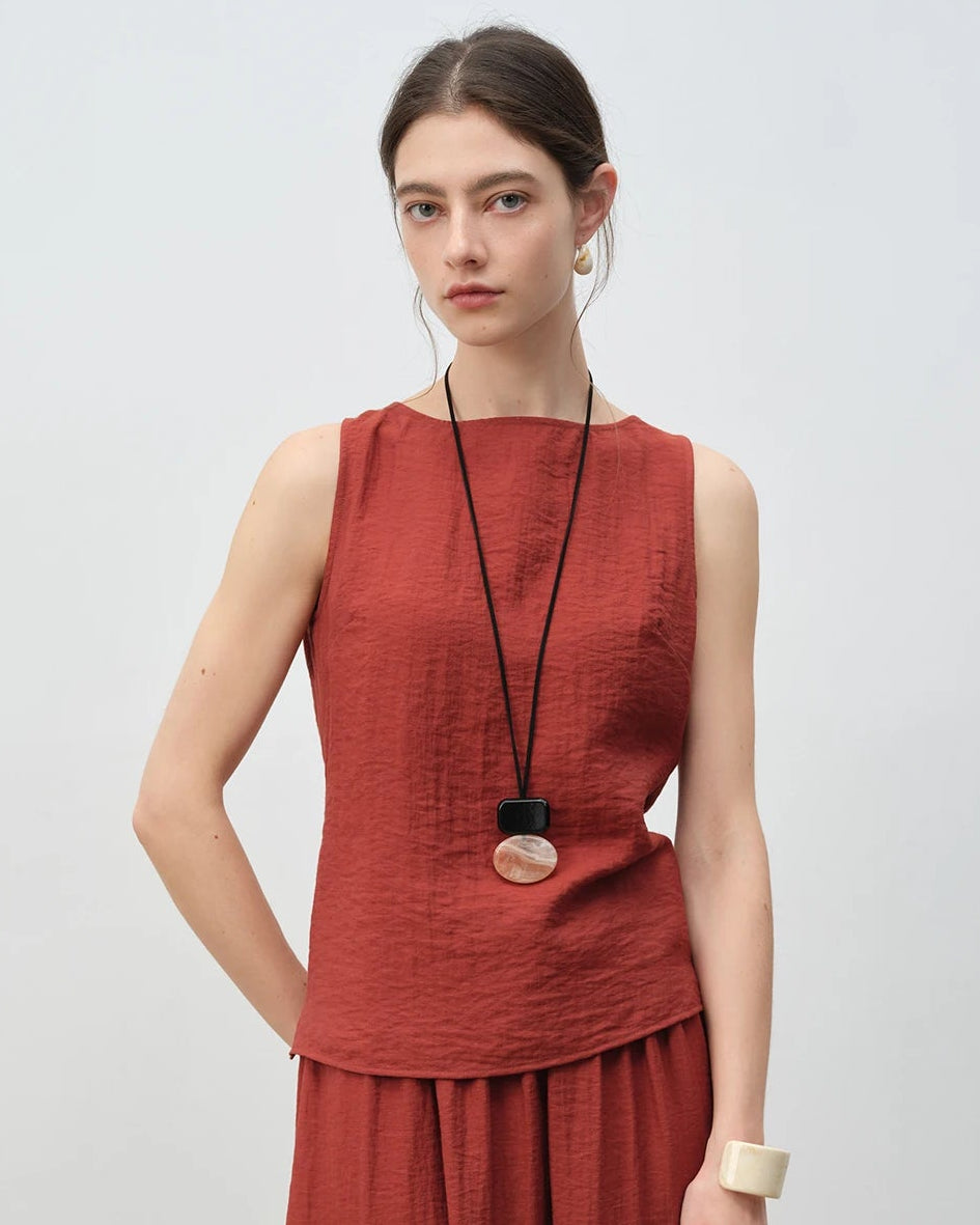 Linen Blend Sleeveless Crew Neck Vest