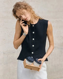 Retro Round Neck Button Sleeveless Vest
