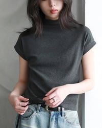 Slim Half-Neck Stretch Knit Women's Top