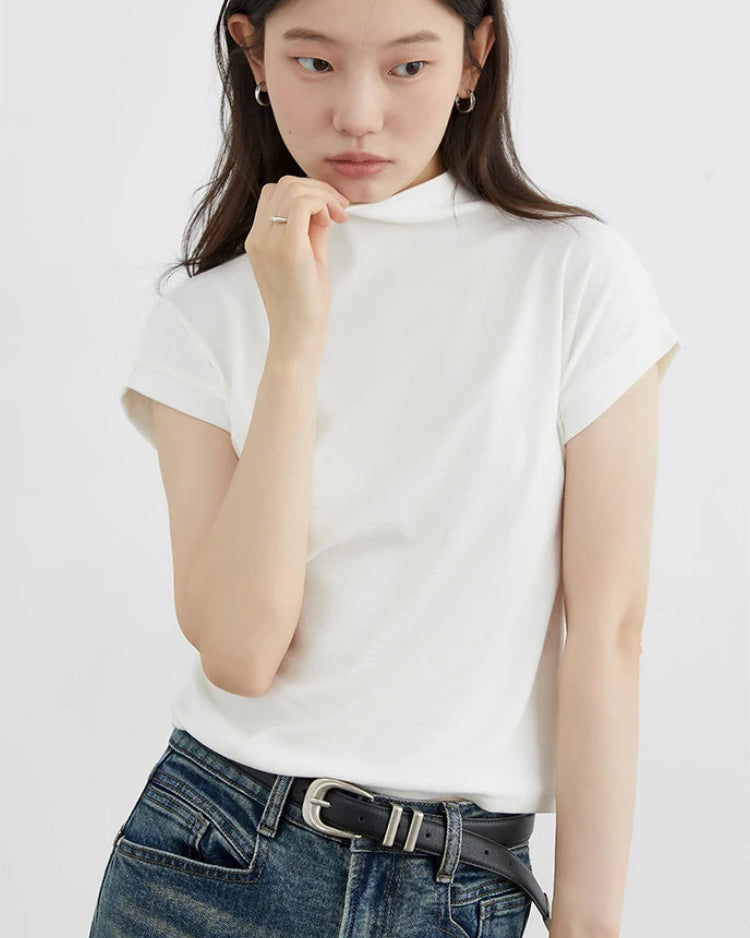 Slim Half-Neck Stretch Knit Women's Top
