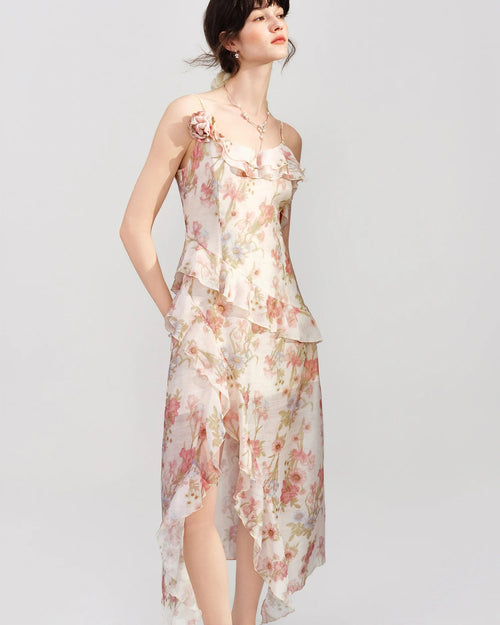Spaghetti-strap maxi dress featuring a ruffled strapless neckline and slim silhouette. This elegant slip dress includes an empire waist and smooth polyester lining, perfect for resort wear and vacation occasions.