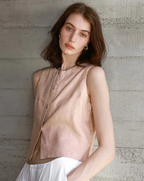 Pure Linen Reversible Cropped Vest