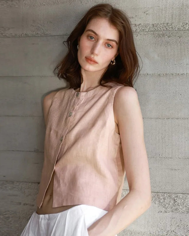 Pure Linen Reversible Cropped Vest