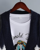 Fleece Patchwork Vintage V-Neck Short Cardigan