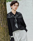 Long-Sleeve Stand-Collar Shirt With Silk Scarf