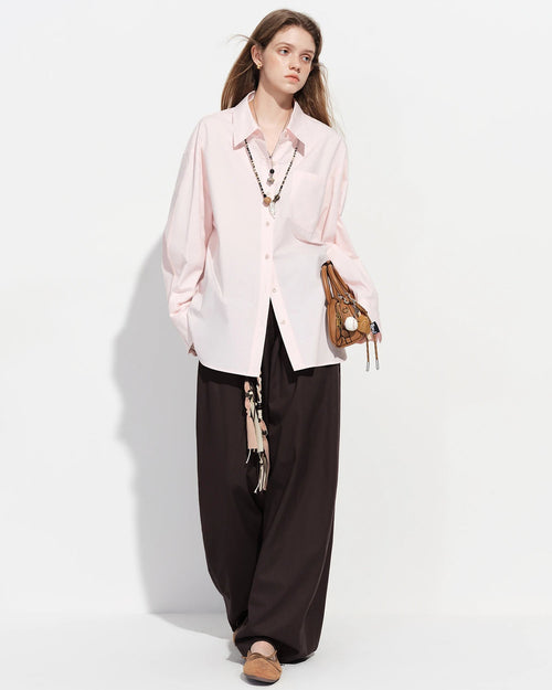 Loose-Fit Cotton Stand-Collar Shirt