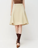 Smooth polyester blend slim-fit A-line zipper knee-length skirt with gentle stretch, offering a polished look perfect for office wear or smart.