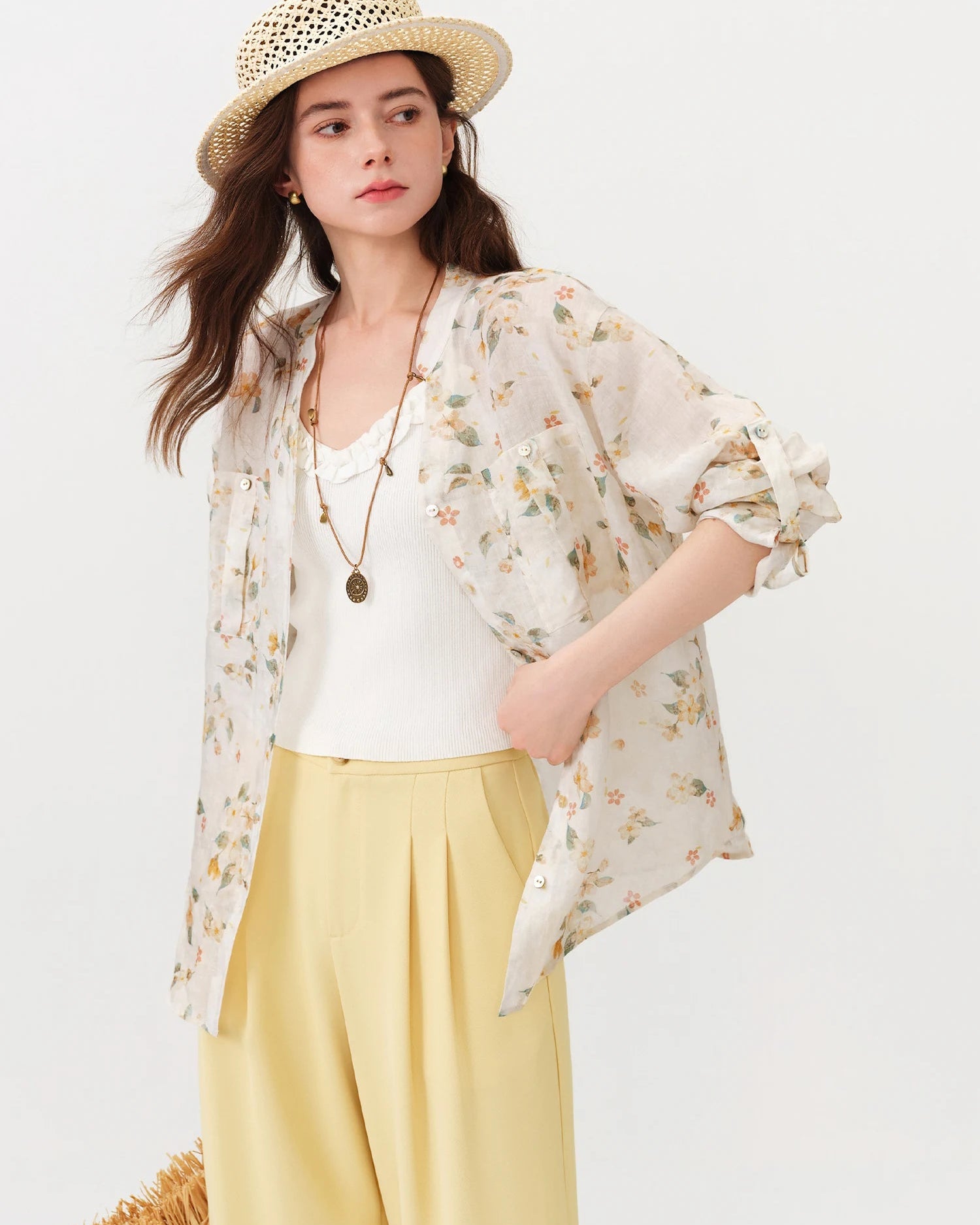 Long Sleeve Floral Print V-Neck Shirt
