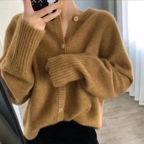 Round Neck Cashmere Short Cardigan