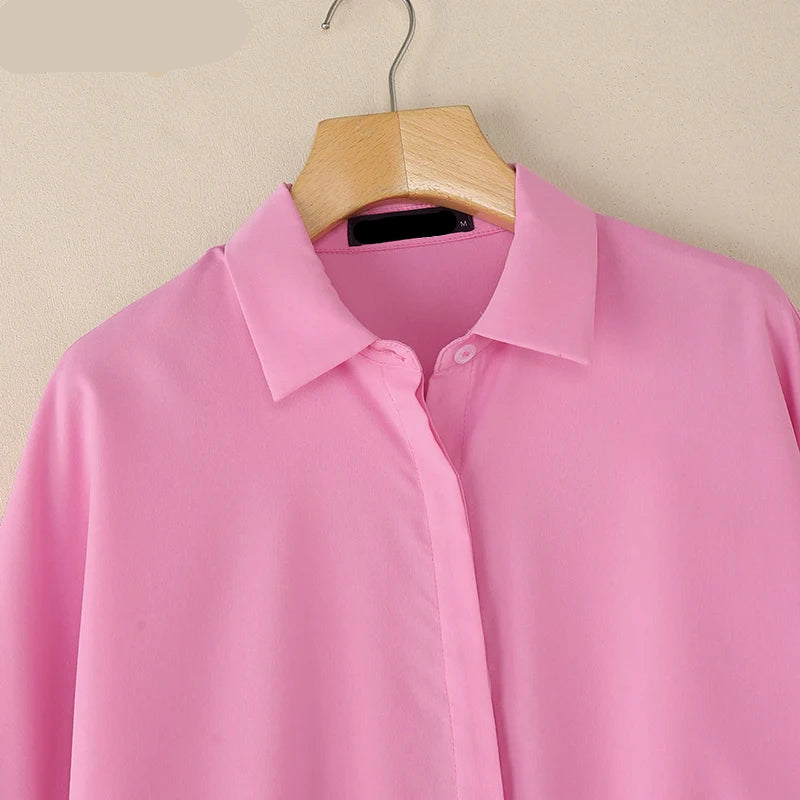 Oversized Turn-Down Collar High-Low Shirt