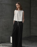 Linen Drawstring Crew Neck Cropped Vest