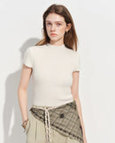 Semi-High Neck Short-Sleeve Knit Sweater