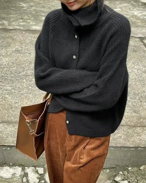 High Neck Pure Wool Short Cardigan