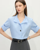 Collared Cotton Blend Short-Sleeved Shirt