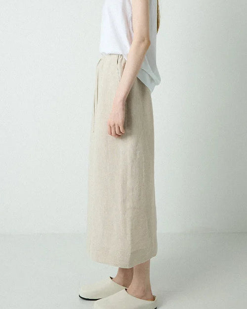 Loose-Fit Linen A-Line Skirt With Tie Waist