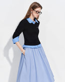 Straight-Shoulder V-Neck Knit T-Shirt