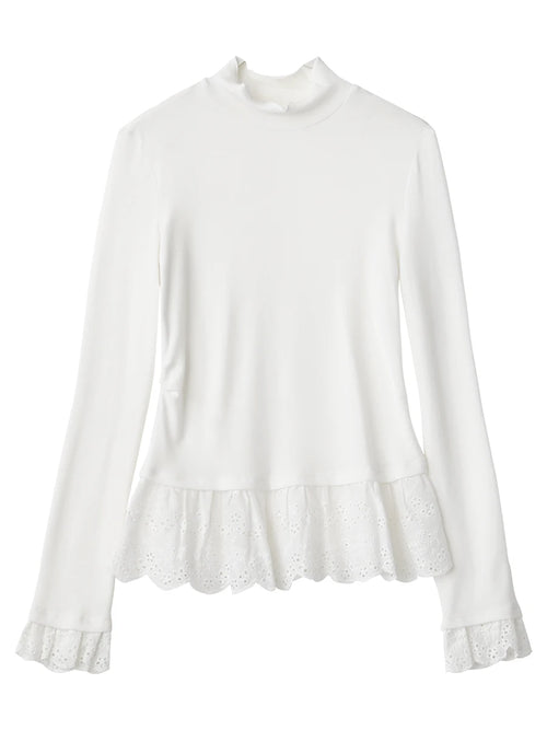 High-Neck Slim-Fit T-Shirt With Spliced Hem