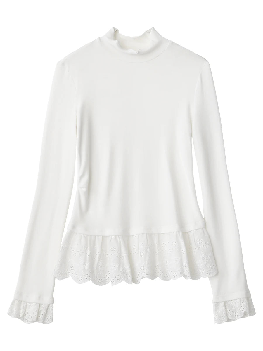 High-Neck Slim-Fit T-Shirt With Spliced Hem