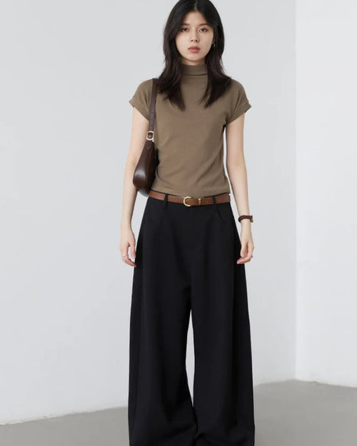 Slim Half-Neck Stretch Knit Women's Top