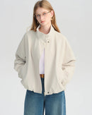 Women's ivory short turtleneck zip-up jacket, featuring 100% polyester smooth shell and cropped silhouette for polished autumn-winter layering or desk to dinner occasions.