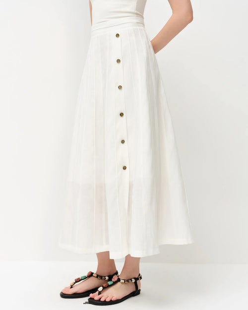Loose-Fitting Woven Solid Color A-Line Long Skirt