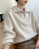 Gentle Herd Lapel Zipper Cashmere Pullover