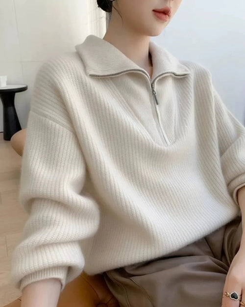 Gentle Herd Lapel Zipper Cashmere Pullover