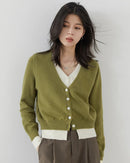 Contrast Trim V-Neck Knit Cardigan