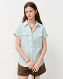 Loose V-Neck Rolled-Up Sleeve Shirt