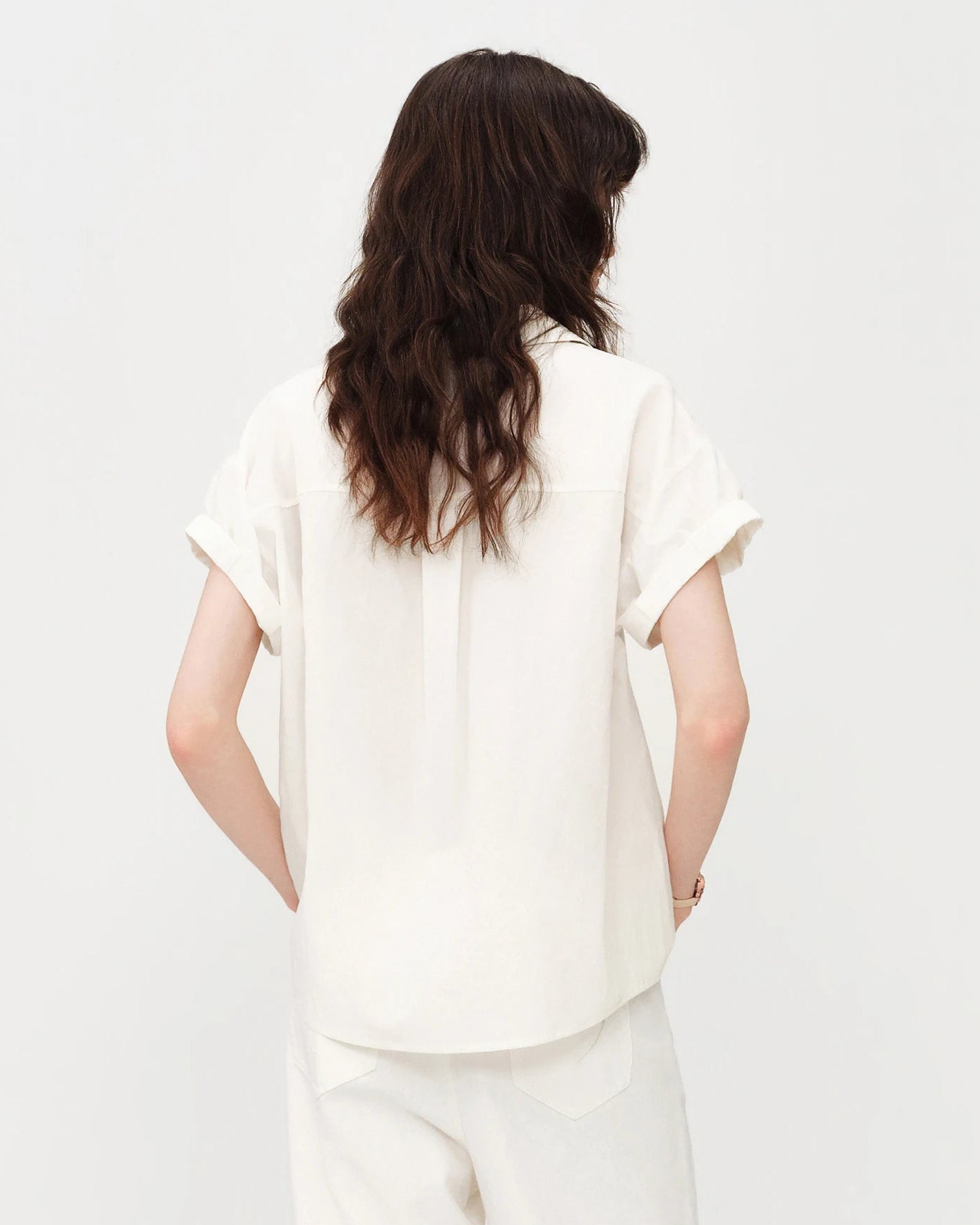 Loose V-Neck Rolled-Up Sleeve Shirt