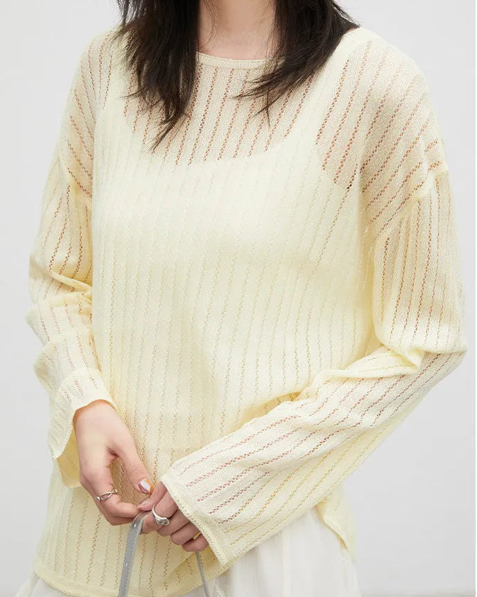 Hollow-Out Slant Shoulder Knit Top