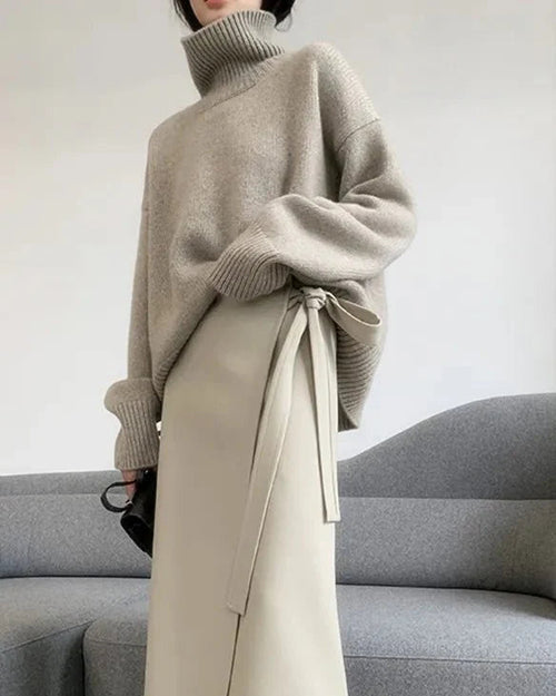 Loose High Neck Wool Pullover Sweater