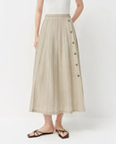 Loose-Fitting Woven Solid Color A-Line Long Skirt