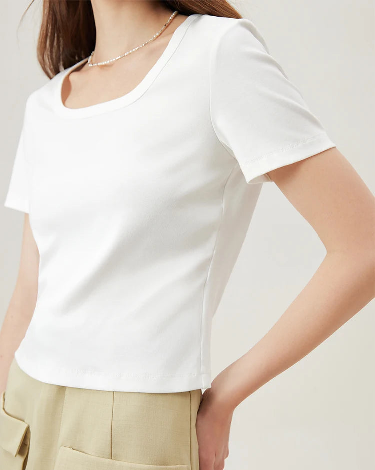 Soft Stretchy Square-Neck Knit T-Shirt