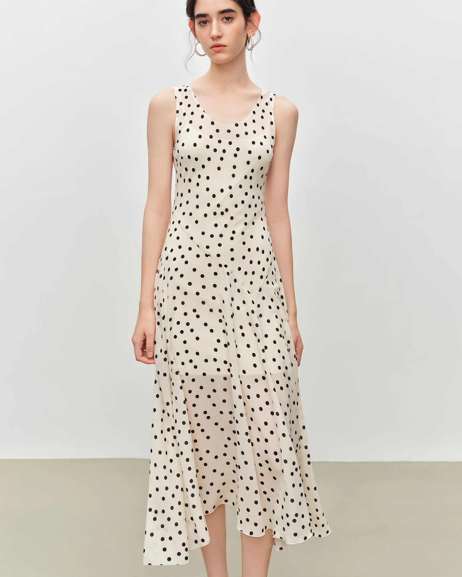 Polka Dot Chiffon Bias-Cut Dress
