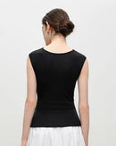 Pleated V-Neck Sleeveless Knit T-Shirt
