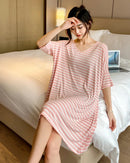 Modal Stripe Short Sleeve V-Neck Sleep Dress