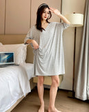 Modal Stripe Short Sleeve V-Neck Sleep Dress