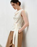 Pleated V-Neck Sleeveless Knit T-Shirt
