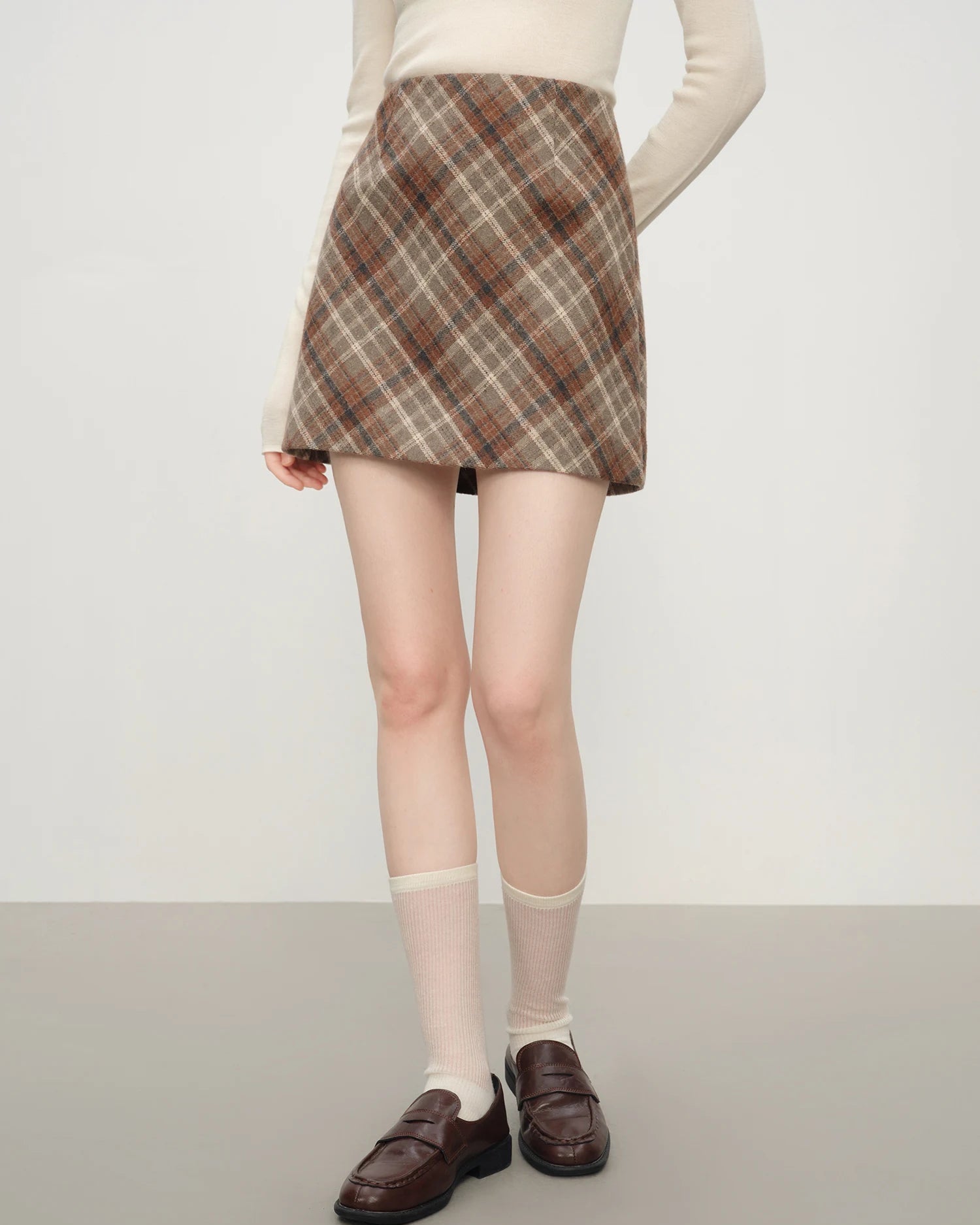 Retro Plaid High-Waist Knit Mini Skirt